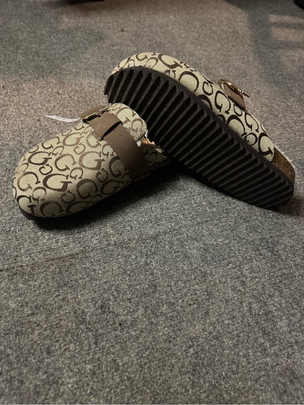 Women's Slip-On Buckle Slippers in Beige Monogram